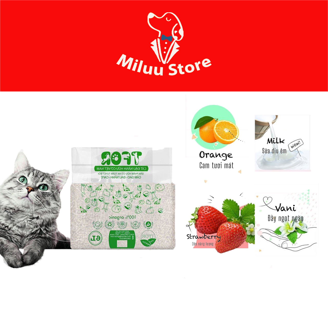 [CÁT ĐẬU PHỤ] cát vệ sinh cho mèo, chính hãng TFOR, nhiều mùi hương, ít bụi, đa dạng lựa chọn