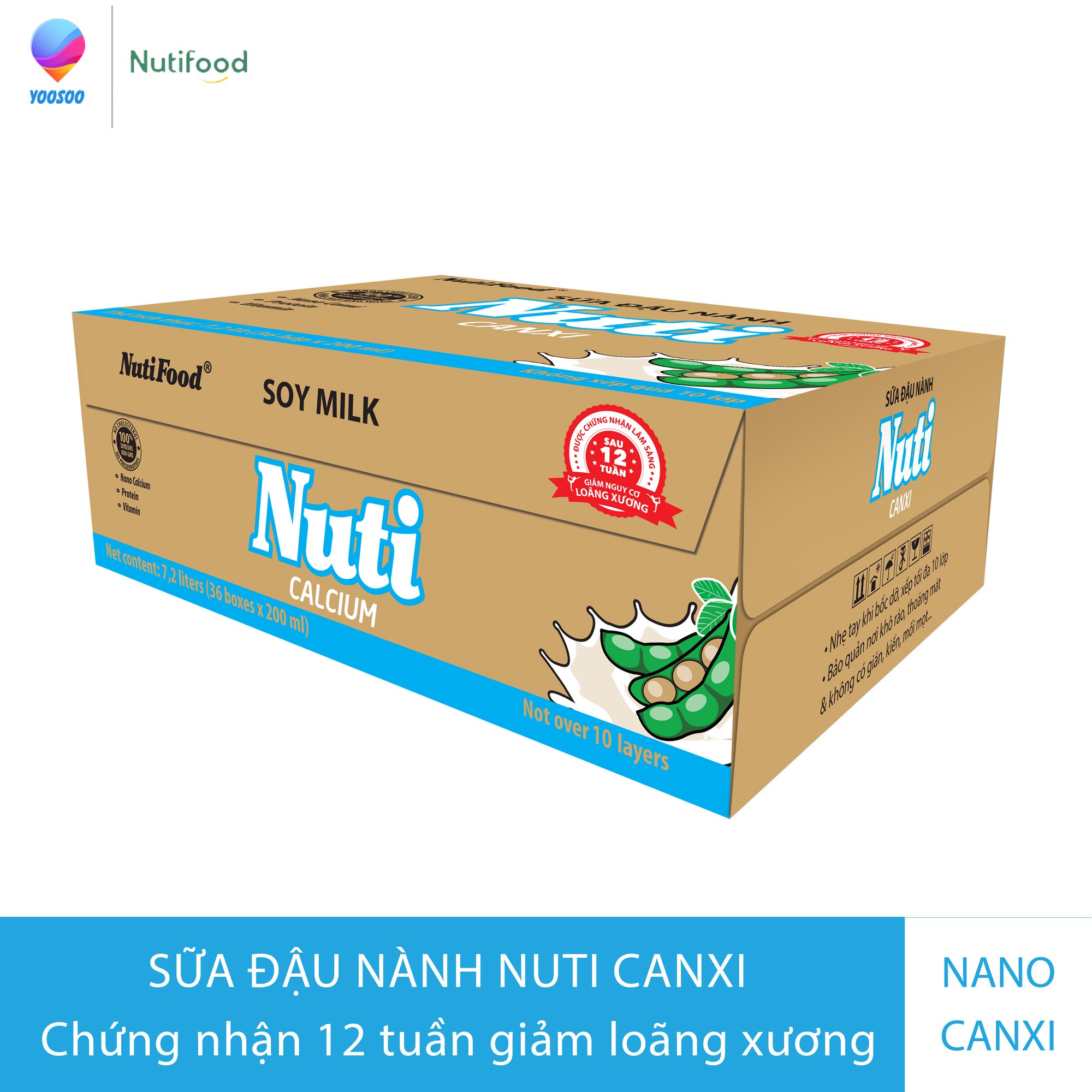 [Thùng 36 Hộp Sữa đậu nành Nuti Canxi Hộp 200ml TU.NSDN02TTGT - Thương Hiệu NUTIFOOD - TTGT89