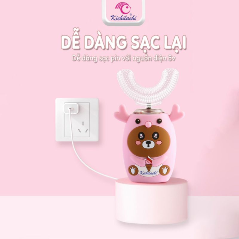 Bàn chải điện chữ u cho bé kichilachi có sạc pin