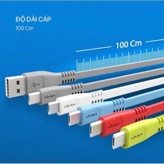 Cáp sạc micro vivan csm100s nhựa dẹt 1m - bảo hành 1 đổi 1 chính hãng