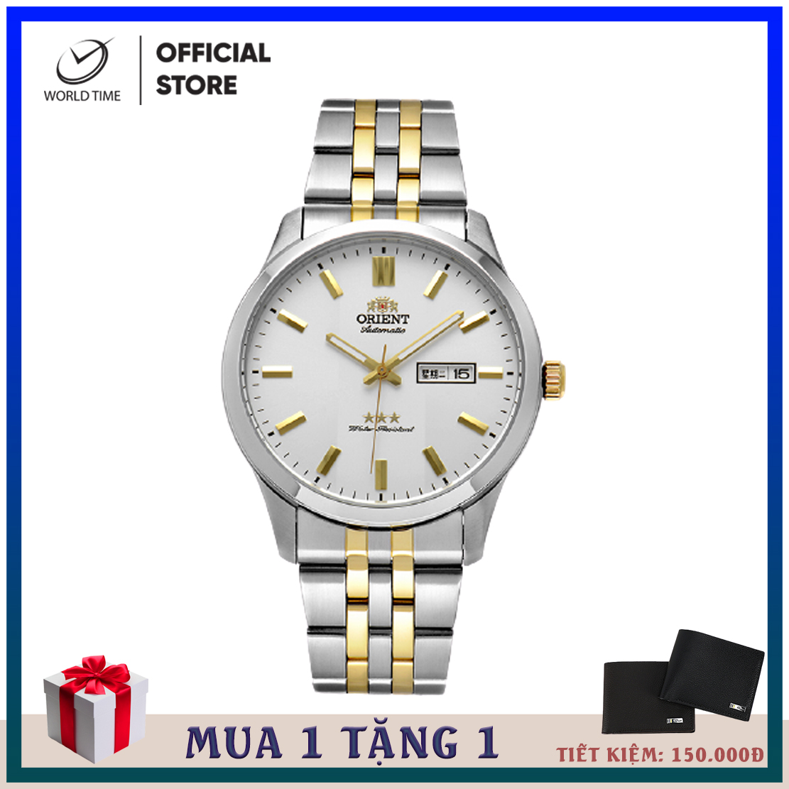 Đồng hồ cơ, đồng hồ nam dây thép Orient SAB0B008WB, full box, sổ bảo hành toàn quốc, chống xước, chống nước