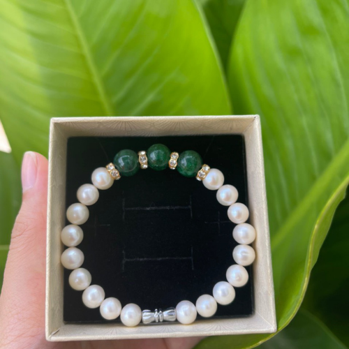 Vòng tay ngọc trai phối đá tự nhiên xanh cn2