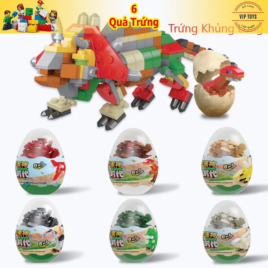 6 trứng - bộ đồ chơi lắp ghép mô hình khủng long, đồ chơi lắp ráp mô hình trứng khủng long