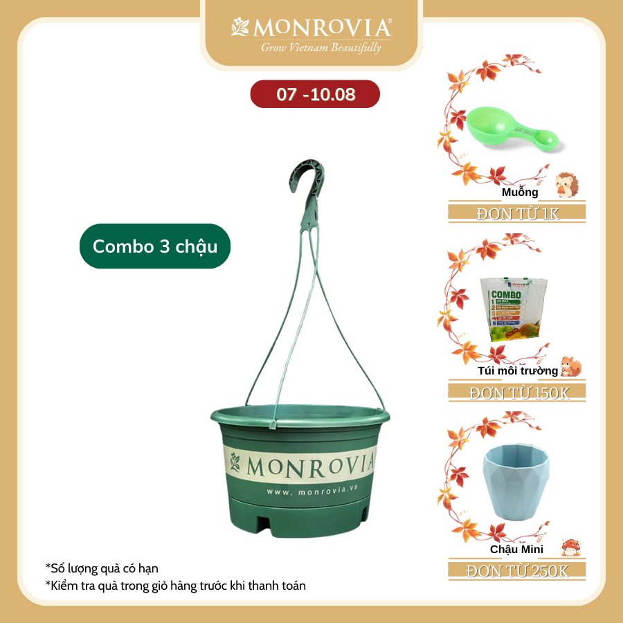 3 Chậu treo hoa MONROVIA, Dòng T-series, chậu nhựa treo, chậu treo tường, chậu nhựa treo trồng cây, phong cách châu âu, thiết kế tinh tế, chính hãng monrovia