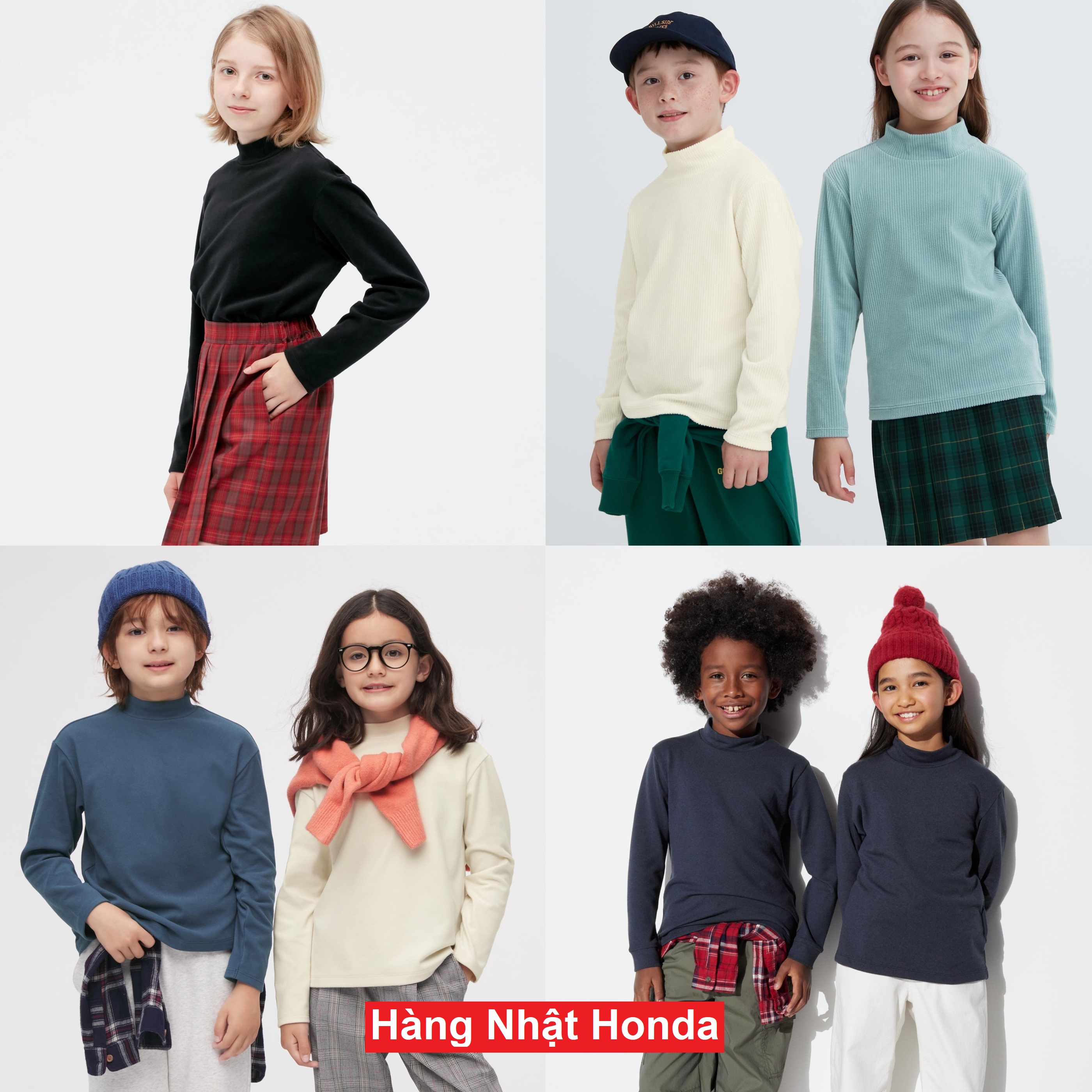 Áo nỉ dạ lông cừu cao cổ trẻ em - tag nhật