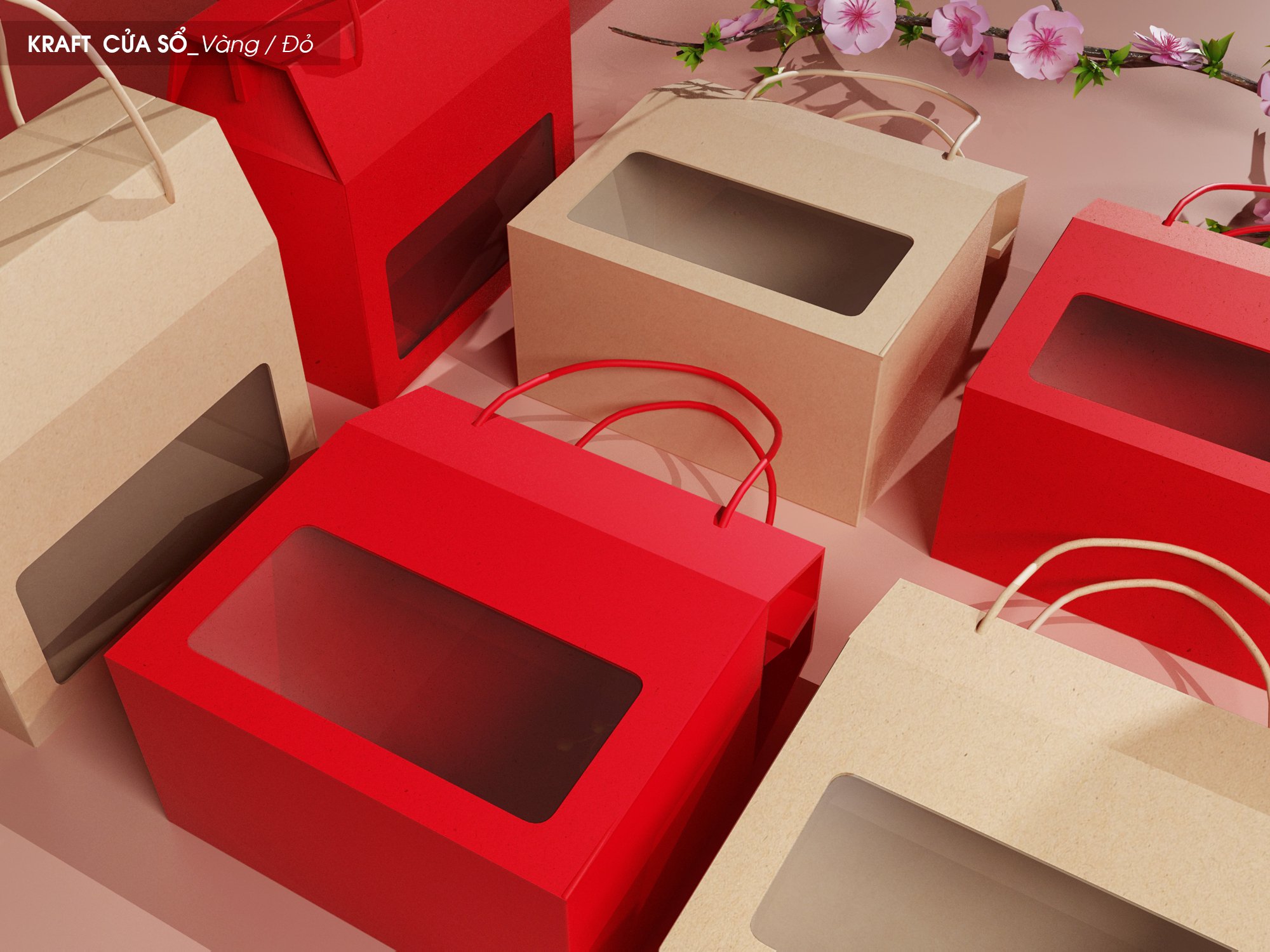 Hộp kraft trơn cửa sổ/hộp kraft đỏ cửa sổ số lượng 1 cái