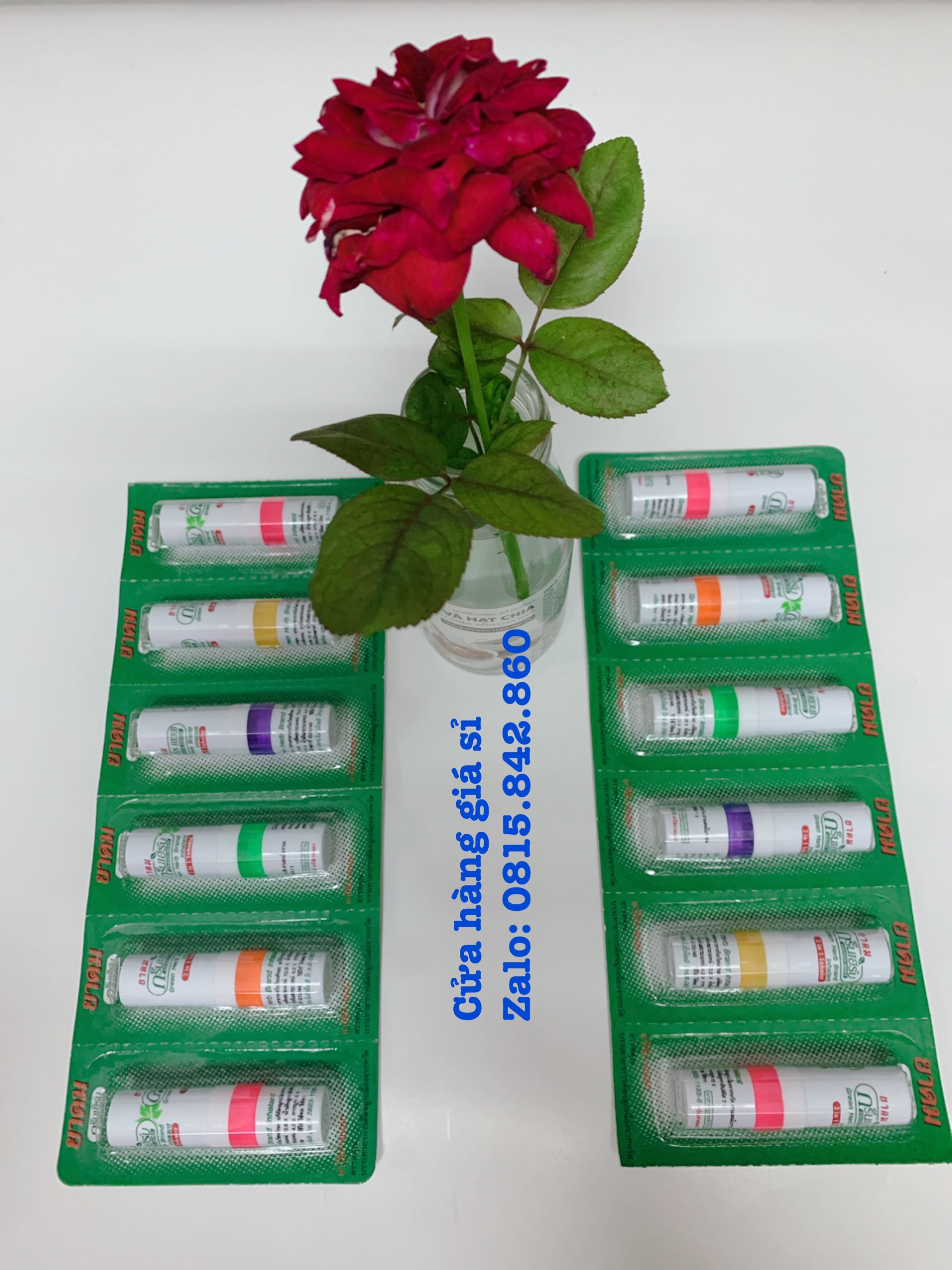 Dầu hít Thái (Green Herb) Vĩ 6 Ống dầu Hít Mũi 2 Đầu Thái Lan Màu Xanh Lá