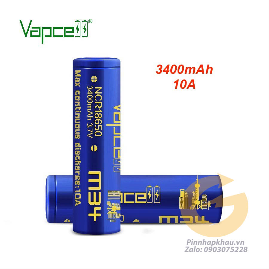 Pin sạc lithium li-ion 18650 vapcell m34 3400mah 10a