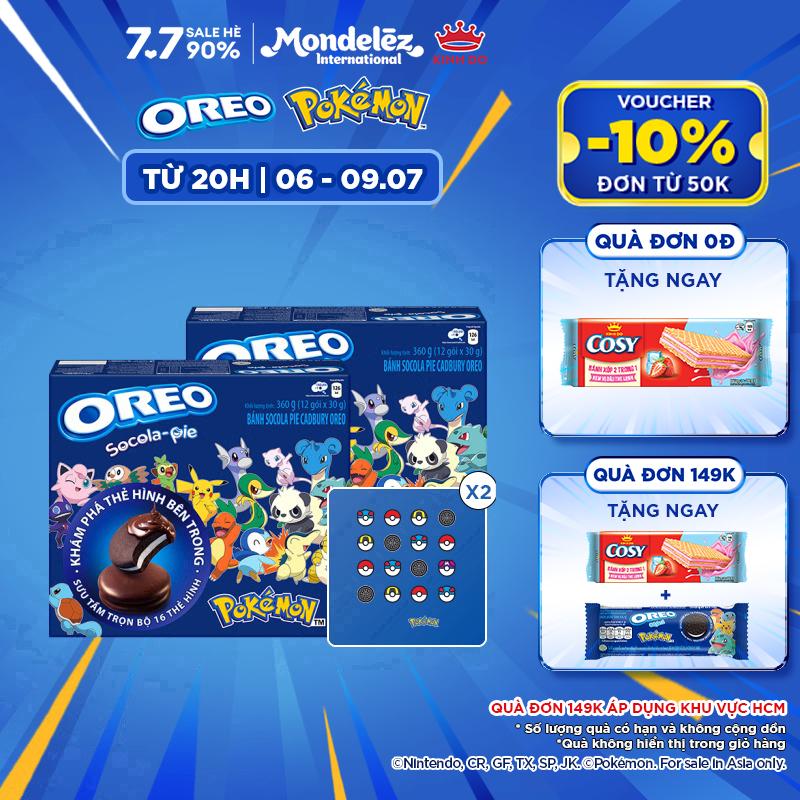 Bánh oreo pie pokémon vị vani, combo 2 hộp x 360g