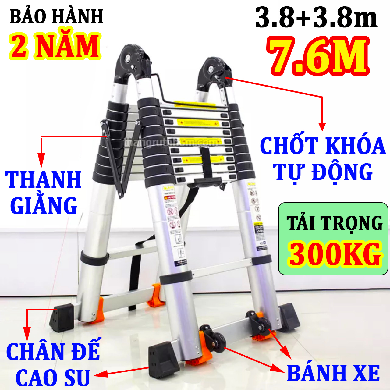 Thang nhôm rút đôi xếp gọn sumika sk760d new 2020 tải trọng 300kg bảo hành 2 năm