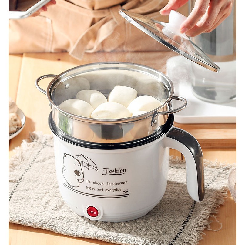 [HCM]NỒI LẨU ĐIỆN MINI TẶNG KÈM KHAY HẤP INOX CAO CẤP CÓ THỂ CHIÊN XÀO  NẤU ĂN  NẤU CƠM  NẤU MÌ - CA NẤU MÌ LUỘC TRỨNG HẤP THỨC ĂN CHỐNG DÍNH KHÔNG GỈ CHẤT LƯỢNG TỐT