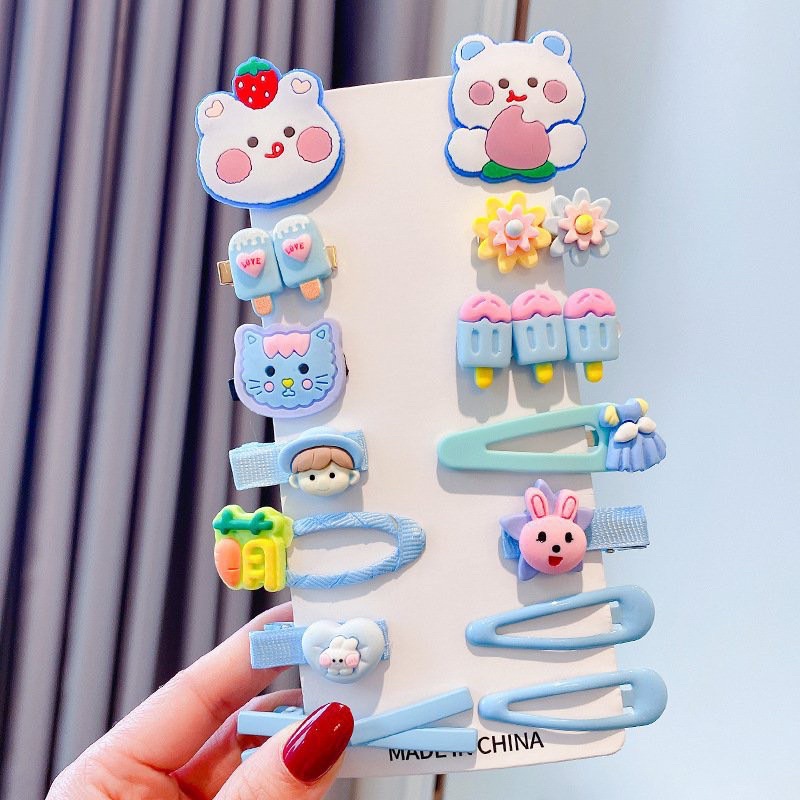 Set Kẹp Tóc Bé Gái - Vỉ Kẹp Tóc 14 Cái Dễ Thương Phong Cách Hàn Quốc