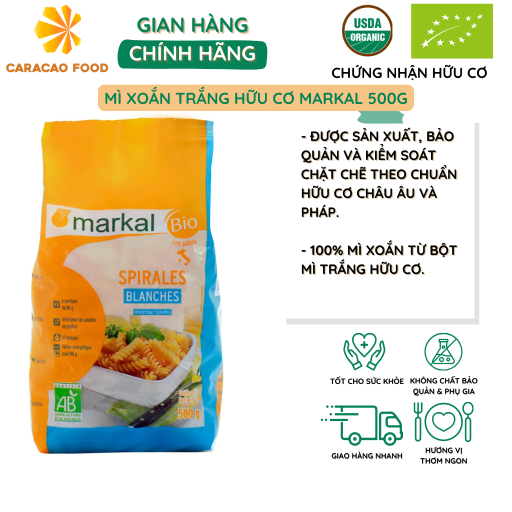 Mì xoắn trắng hữu cơ Markal 500g, Mì Ý hữu cơ chất lượng cao