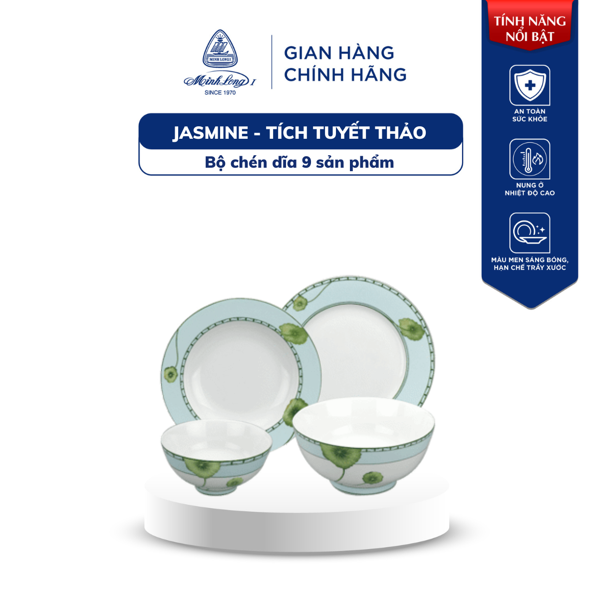Bộ chén dĩa, bộ bát dĩa minh long 09 sản phẩm - tích tuyết thảo