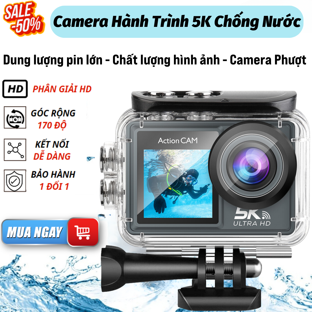 Camera hành trình 5k ULTRA HD, Cam hành trình chống rung, Chống nước, Camera đi phượt gắn trên xe máy, Ô tô, Mũ bảo hiểm