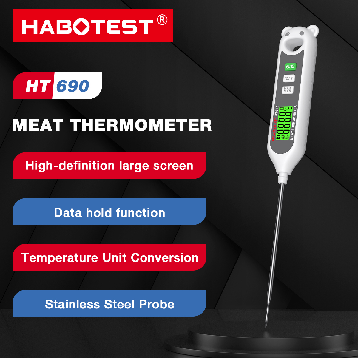 HABOTEST HT690/691Digital Meat Thermometer Food Temperature Measurement Test Cooking/Grill/BBQ/Baking