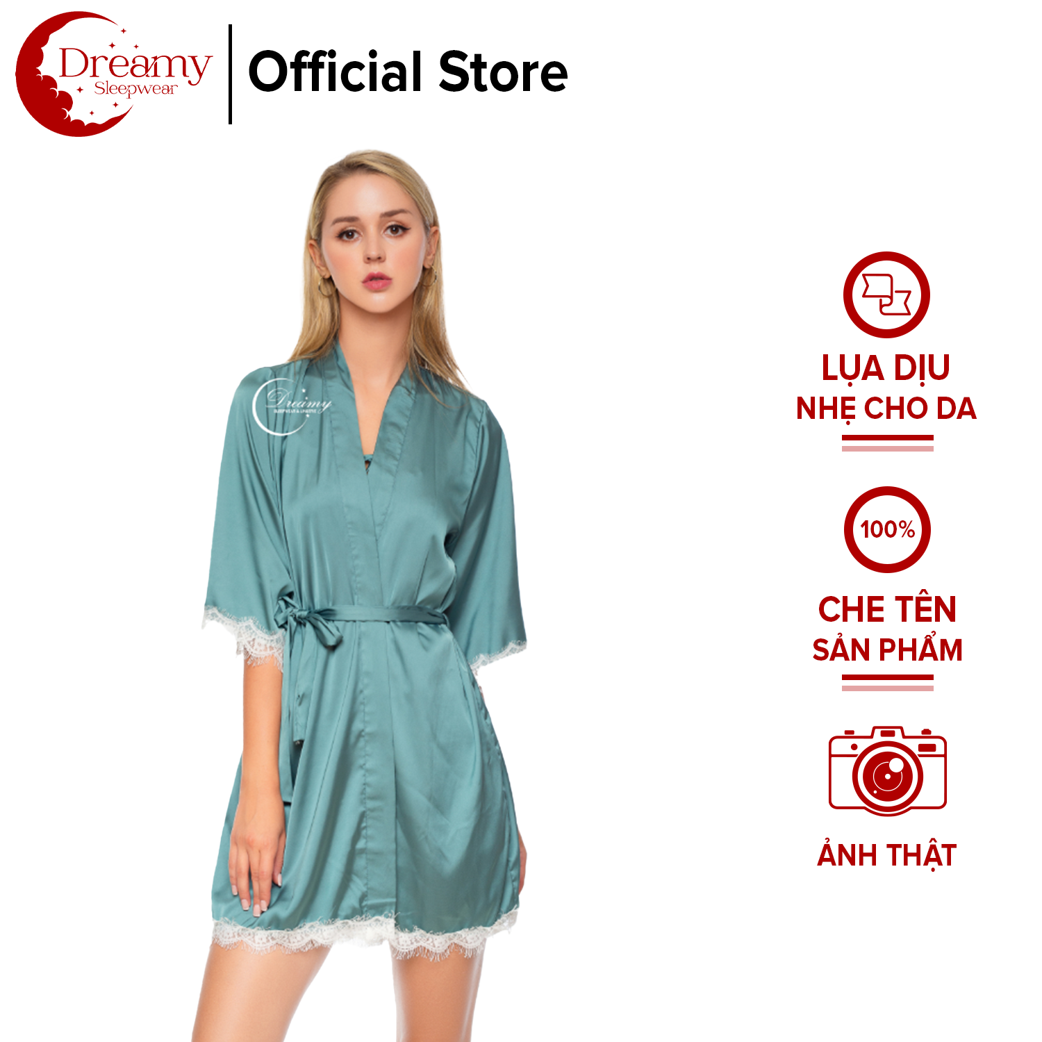 Áo choàng ngủ, áo choàng nữ, áo choàng ngủ lụa sang và thanh lịch , áo choàng ngủ gợi cảm, áo choàng ngủ sang trọng, màu xanh bơ Dreamy CL04-18