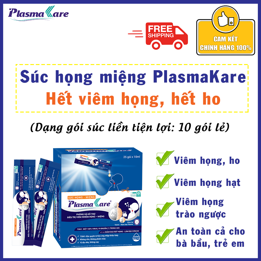 Combo 10 túi Súc họng PlasmaKare dạng túi tiện dụng