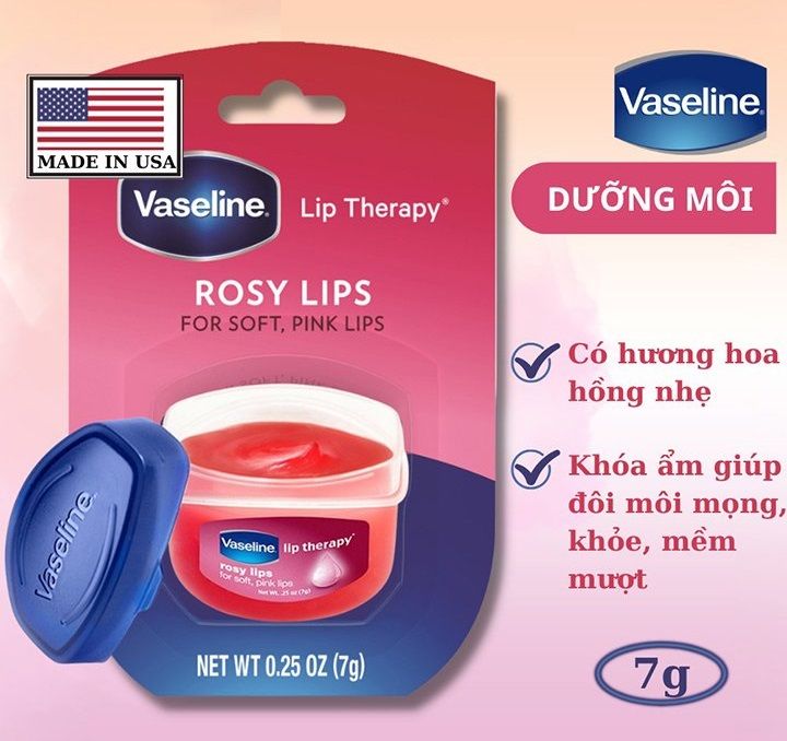 Vaseline dưỡng môi hồng xinh 7g - dưỡng môi vaseline chính hãng từ mỹ hũ 7g