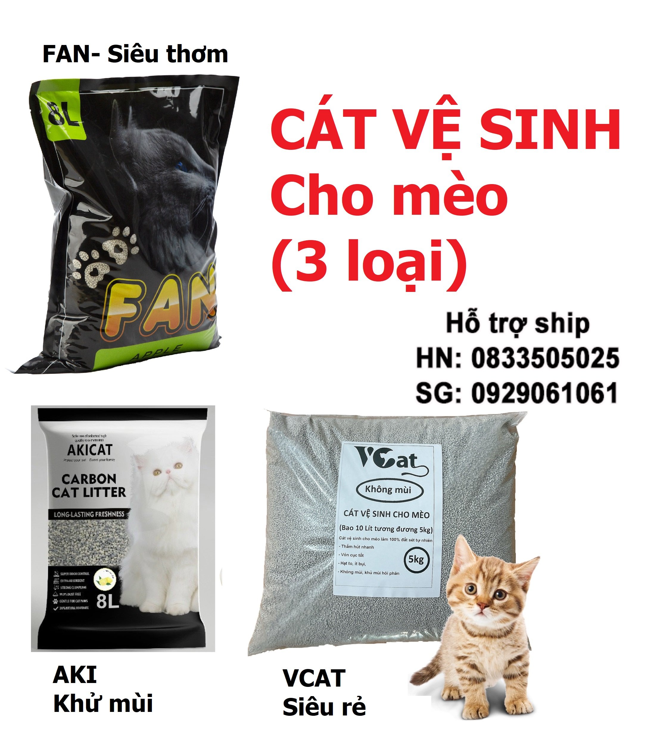 Orgo - VCAT AKI FANCAT CÁT VỆ SINH CHO MÈO (3 mùi) hạt to không bụi vón cục nhanh