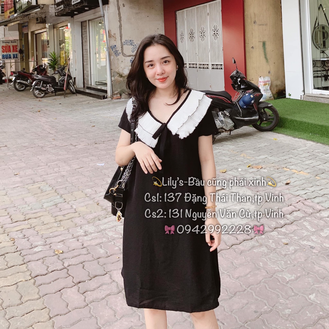 XẢ HÀNG Váy bầu, đầm bầu cộc tay cổ bèo thiết kế xinh mới