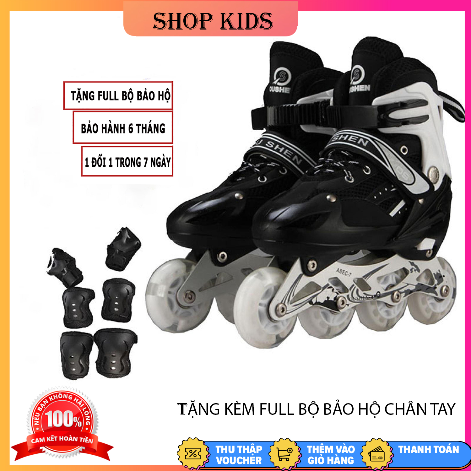 Giày Trượt Patin Tặng Kèm Phụ kiện Bộ Bảo Hộ Chân Tay Đồ Chơi hoạt động ngoài trời, tăng Cường thể chất cho bé