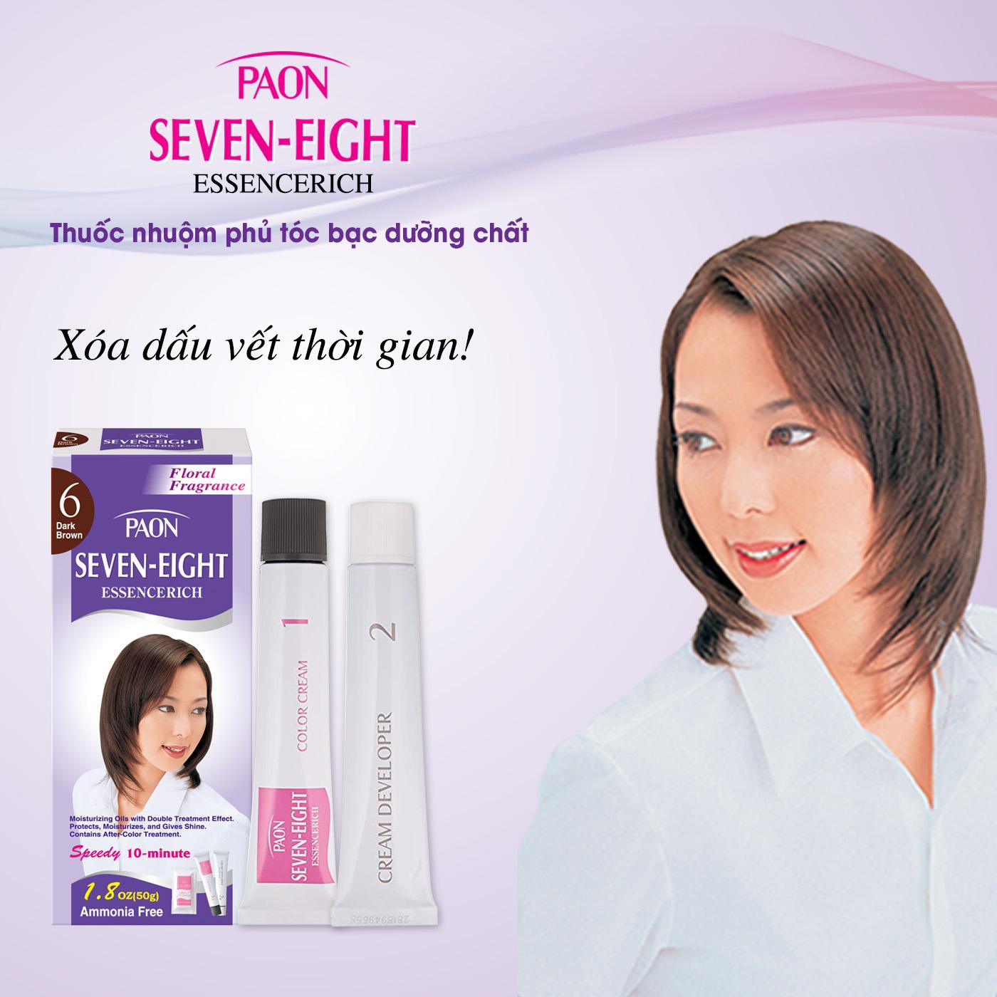 Thuốc nhuộm phủ tóc bạc dưỡng chất hương hoa cỏ SEVEN-EIGHT ESSENCERICH - NHẬT BẢN - số 6 Dark Brown - Nâu đậm