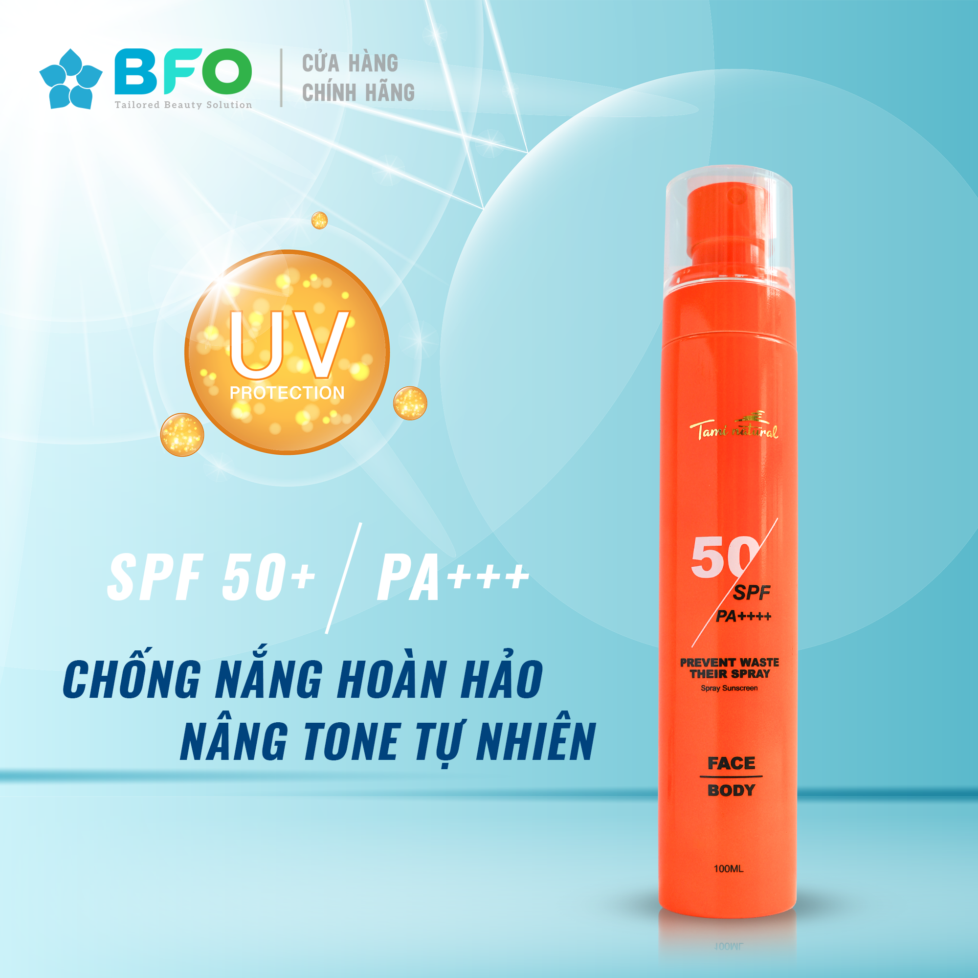 Xịt chống nắng nâng tone summer sun spray spf 50 pa++++ 100ml phù hợp mọi loại da, nâng tone cấp tốc dành cho da make-up