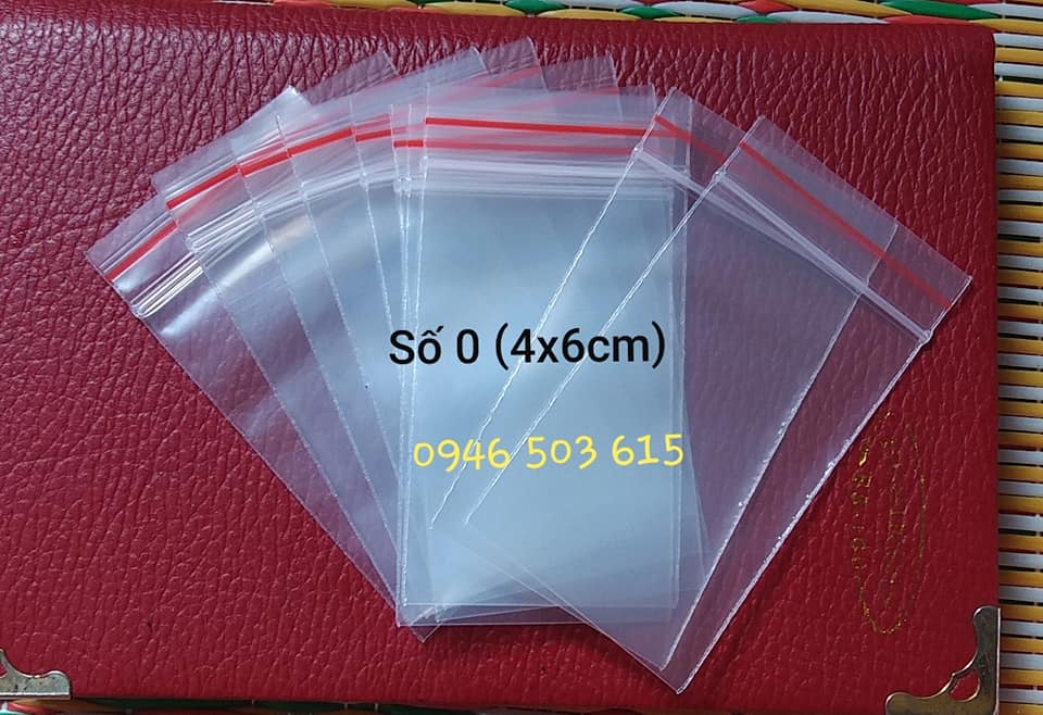 100 cái túi zip miết mép viền đỏ trong suốt size nhỏ số 0 kt 4x6 cm giá 17k/100 cái