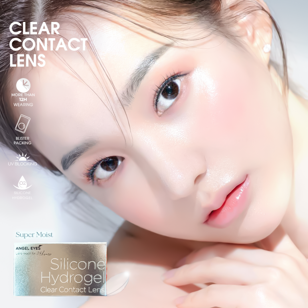  Lens trong suốt cận cao cấp chất liệu Silicone Hydrogel - Kính áp tròng trong suốt cho mắt thở đeo được 12 tiếng ngày hiệu Angel Eyes với độ cận 1-15  Có độ cận lệch  