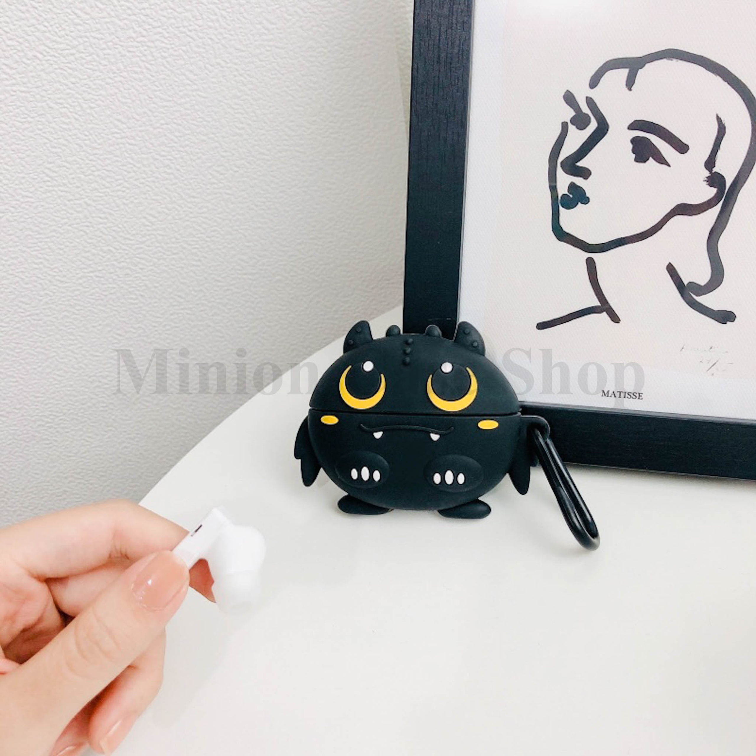 Ốp case airpods 1-2, i11, i12.. rồng mắt vàng siêu chất silicon 3d