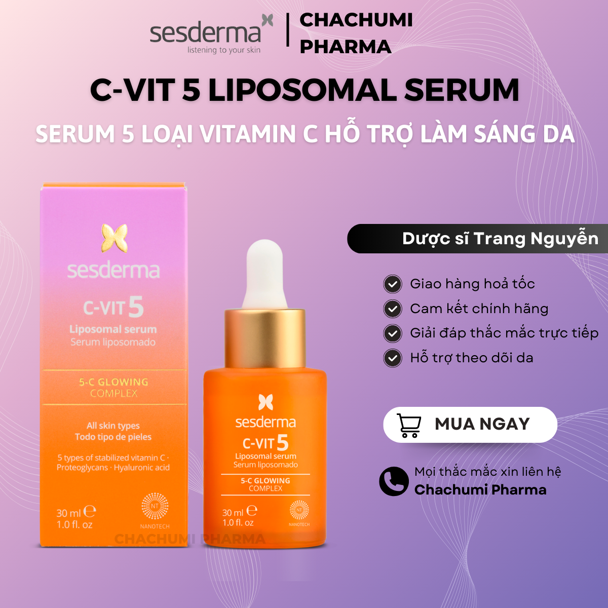 Serum 5 Loại Vitamin C Sesderma C-VIT 5 Liposomal Serum 30ml – Hỗ Trợ Làm Sáng & Chống Oxy Hóa