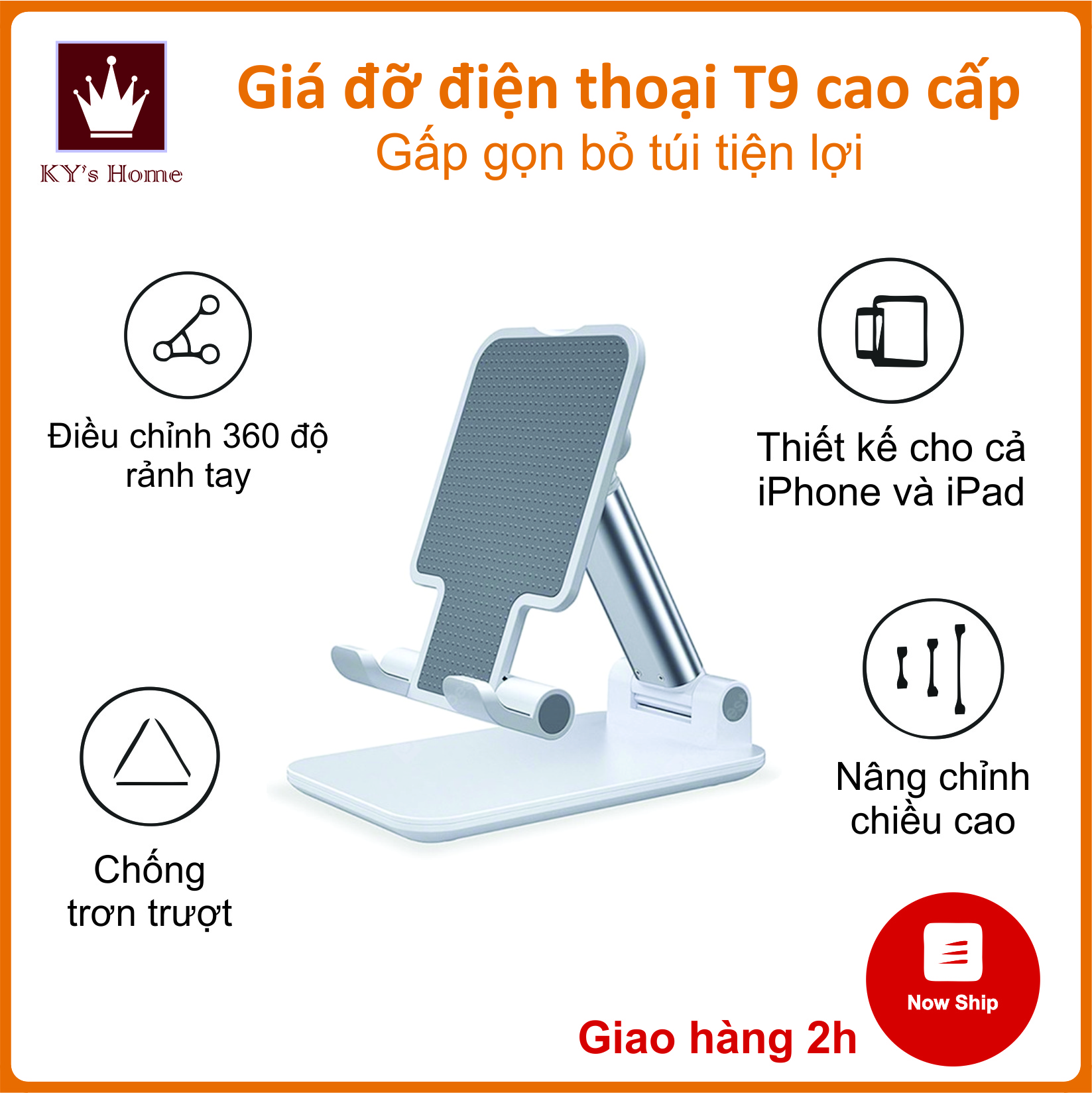 Giá đỡ điện thoại máy tính bảng iPad livestream để bàn thông minh, đế đỡ điện thoại bỏ túi thế hệ mới T9 gấp gọn