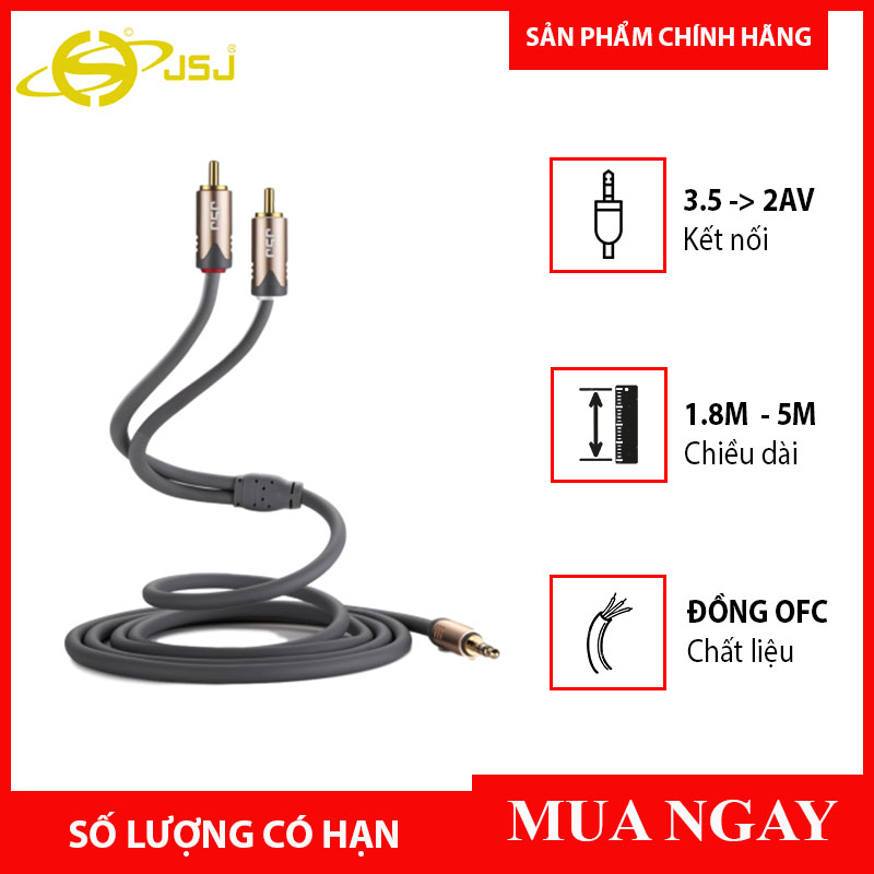 Dây cáp loa tốt 3.5 ra 2 đầu av dài 5m jsj-3322