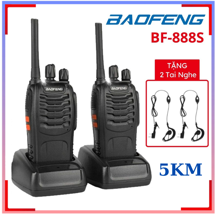 Bộ đàm Baofeng BF-888S, Khoảng cách 5 km , Bộ đàm cao cấp, Bộ đàm chuyên nghiệp, Cầm tay, Bắt siêu xa, Tặng kèm 2 tai nghe chuyên dụng, Bảo hành 12 tháng