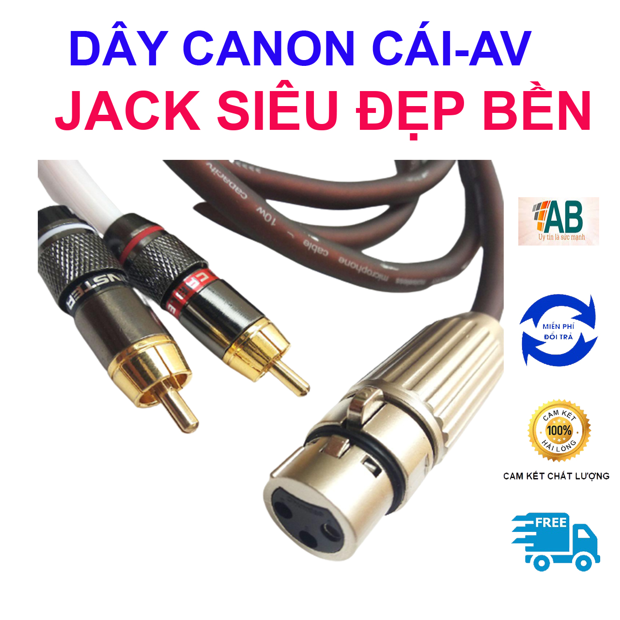 Dây Canon ra AV bông sen nối Vang xuống Sub 1 đầu jack canon cái ra 2 AV hoa sen Dây Italy đồng mịn Jack canon hợp kim đúc Jack AV monster