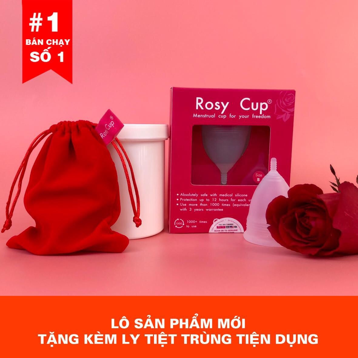 Combo 7 Cốc Nguyệt San thay nhau dùng cả Tuần 100% Silicone y tế mềm chống tràn đạt tiêu chuẩn FDA Hoa Kỳ - tặng 1 ly tiệt trùng - tặng 7 túi lụa cao cấp - tặng 1 gel tiệt trùng cốc nguyệt san - tặng 1 máy tiệt trùng cốc nguyệt san