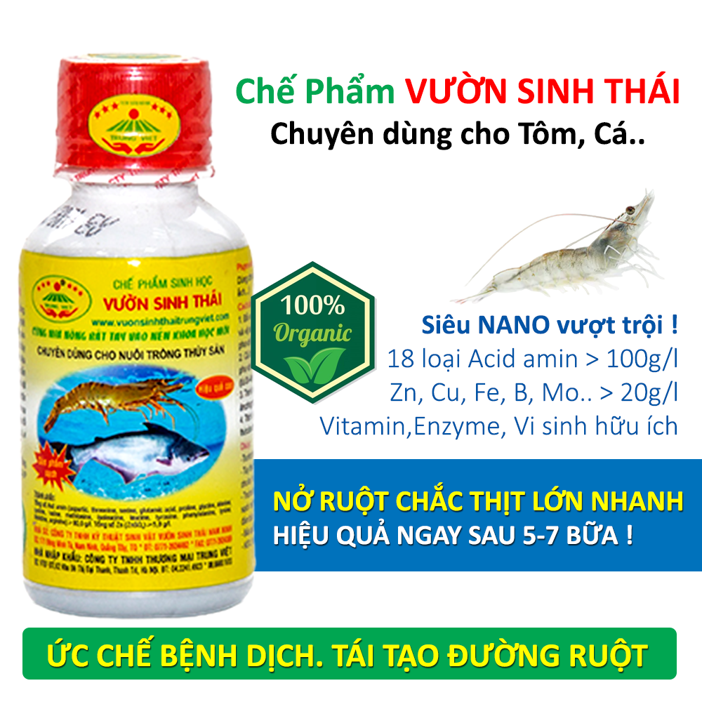 Chế phẩm sinh học Vườn Sinh Thái dùng cho Thủy Sản - Thức ăn bổ sung cho Cá, Tôm - Vỗ béo, nở ruột, chắc thịt lớn nhanh