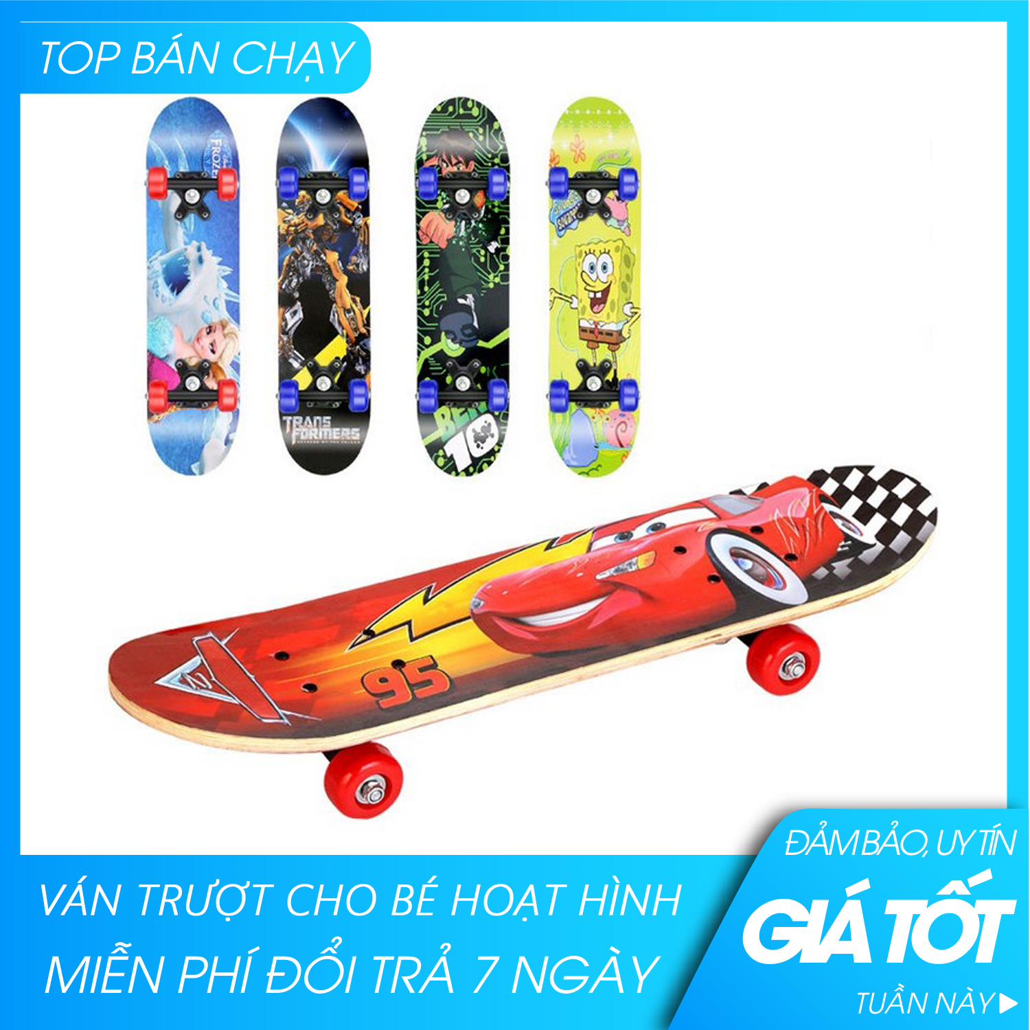 ( HÀNG CHẤT LƯỢNG - GIÁ TỐT) Ván trượt -  Ván trượt hoạt hình cho bé - Đồ chơi cho bé-Ván trượt Thể thao cho trẻ em Skateboard từ 2 - 6 tuổi, chất liệu gỗ phong ép cao cấp, hình siêu nhân và nhiều hình cho bé- Giao mẫu ngẫu nhiên