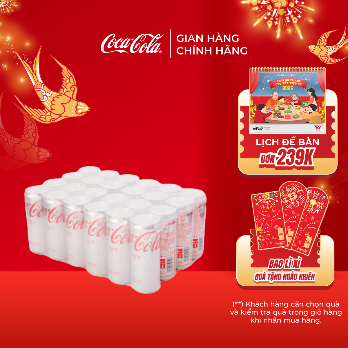 [HOẢ TỐC HCM] Lốc 24 Lon Nước Ngọt Giải Khát Không Đường Coca-Cola Light Lon 320ml Sale 15.1 Coca-Cola Chính Hãng