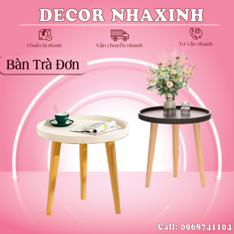 Bàn trà sofa decor nhaxinh, bàn trà đơn hình tròn kiểu dáng hàn quốc, lắp ráp dễ dàng, chất liệu nhựa dẻo cao cấp bền đẹp