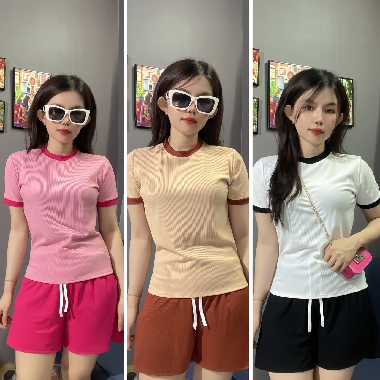 Đồ bộ đùi thun gân tăm nhiều màu mặc nhà mùa hè