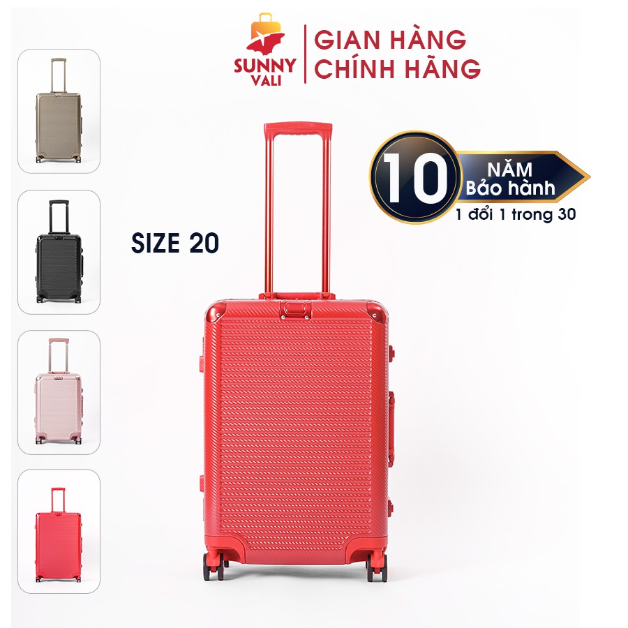 Vali kéo du lịch SUNNY size 20 RIO821 KHUNG NHÔM - khóa sập, bề mặt vân nhám, khóa TSA hải quan