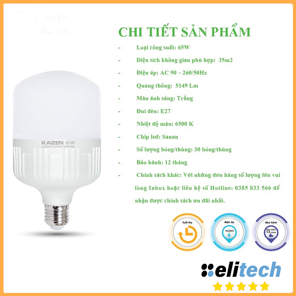 Bóng đèn LED trụ tròn ánh sáng trắng siêu sáng tiết kiệm điện năng công suất 65W