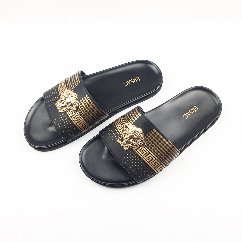 [HCM]Dép nam quai ngang êm chân | trang trí logo mặt người | N099 màu Vàng