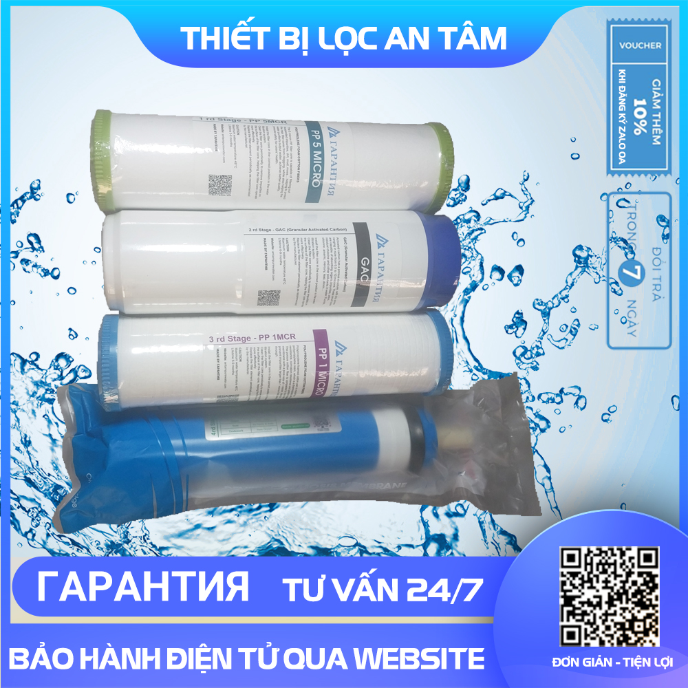 Bộ 4 lõi lọc 1 2 3 4 máy lọc nước Ro . Lắp được cho tất cả các dòng máy RO : sunhouse, kangaroo, karofi,...lõi máy lọc nước