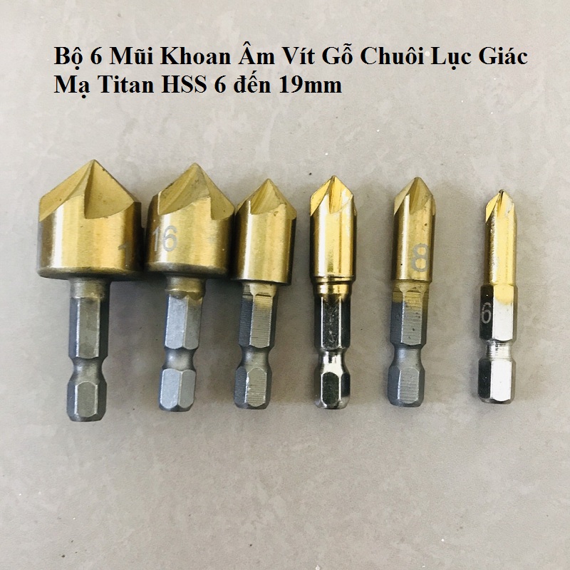Mũi khoan 6 lỗ chính hãng 100% mũi khoan 5 lỗ mũi khoan vát mép 1/4 " phụ kiện dụng cụ điện lõi khoan bằng titan chuôi lục giác