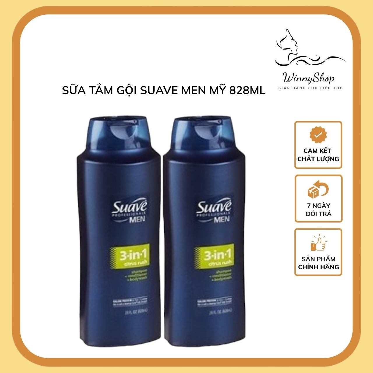 Suave man 3 in 1: tắm + gội + xả chai lớn 828ml