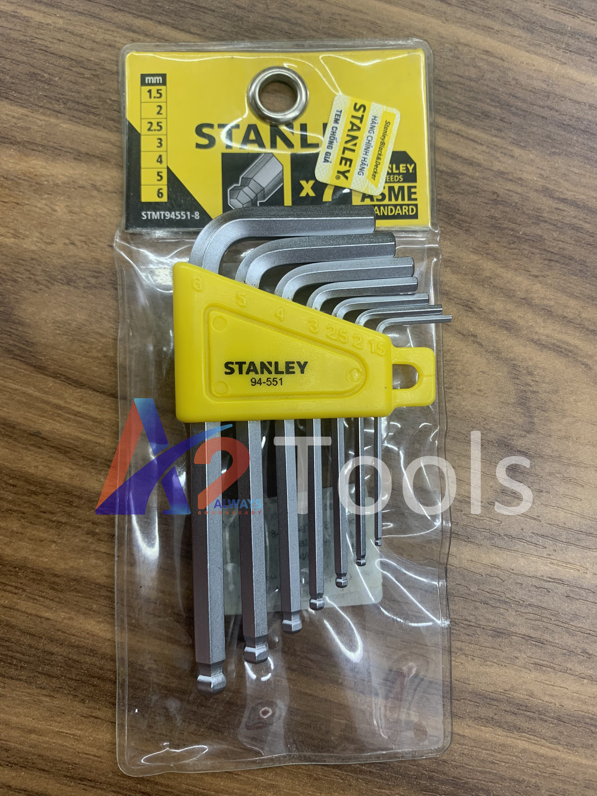 Lục giác ngắn đầu bi hệ mét bộ 7pc stanley stmt94551-8