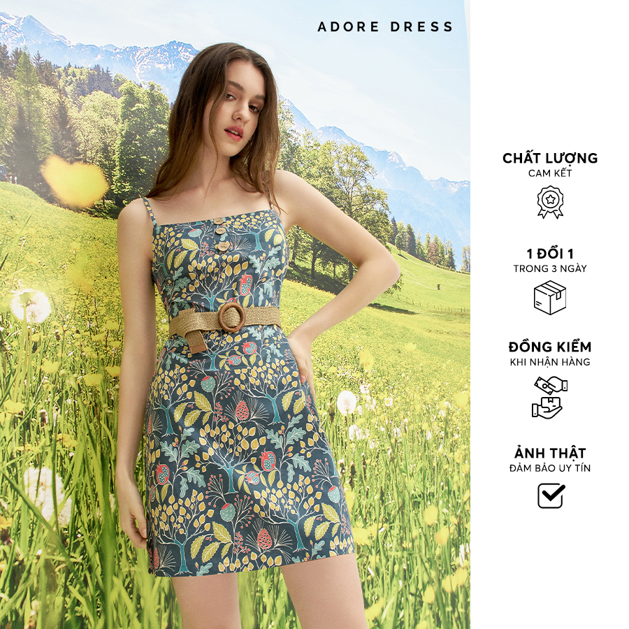 Đầm 2 dây thô họa tiết quả lựu kèm belt 411dr6007 adore dress